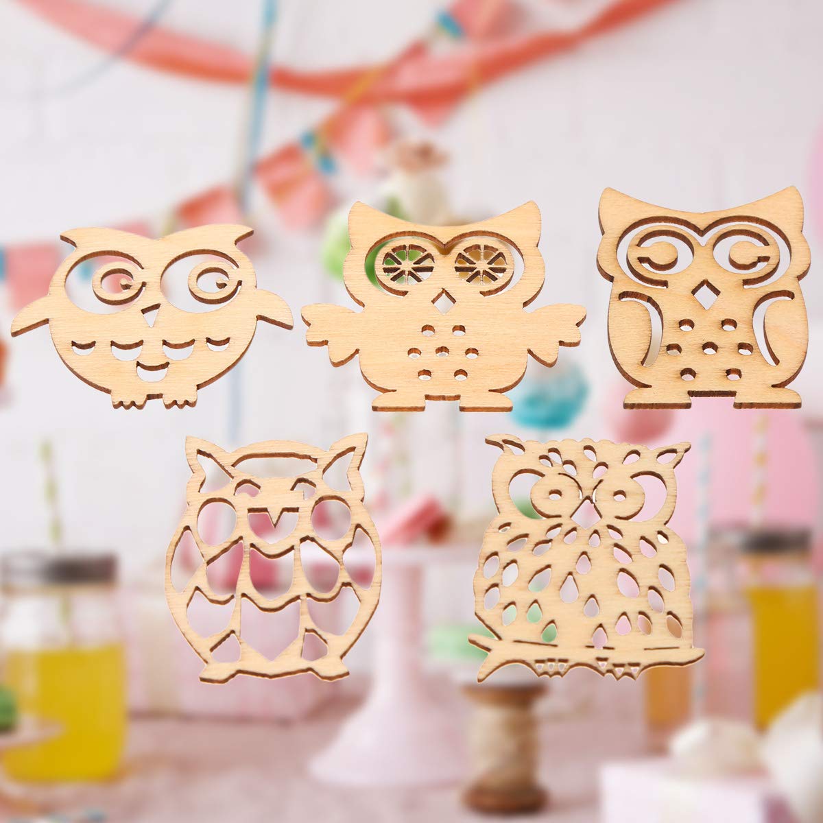 10 Assorted Owl-Shaped Wooden Slices 4.3x3.2cm