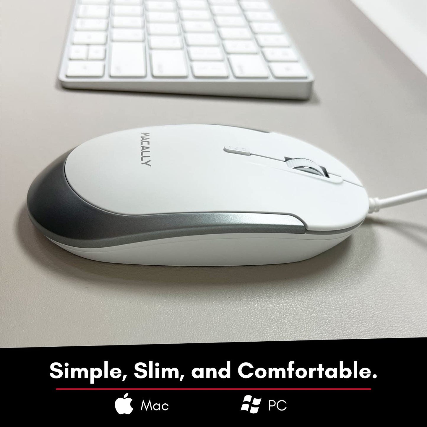 Silent Wired Mouse - Slim & Compact USB Mouse for Laptop/Desktop Windows PC or Apple Mac - Designed with Optical Sensor & DPI Switch - Simple & Comfortable Wired Computer Mouse (White)