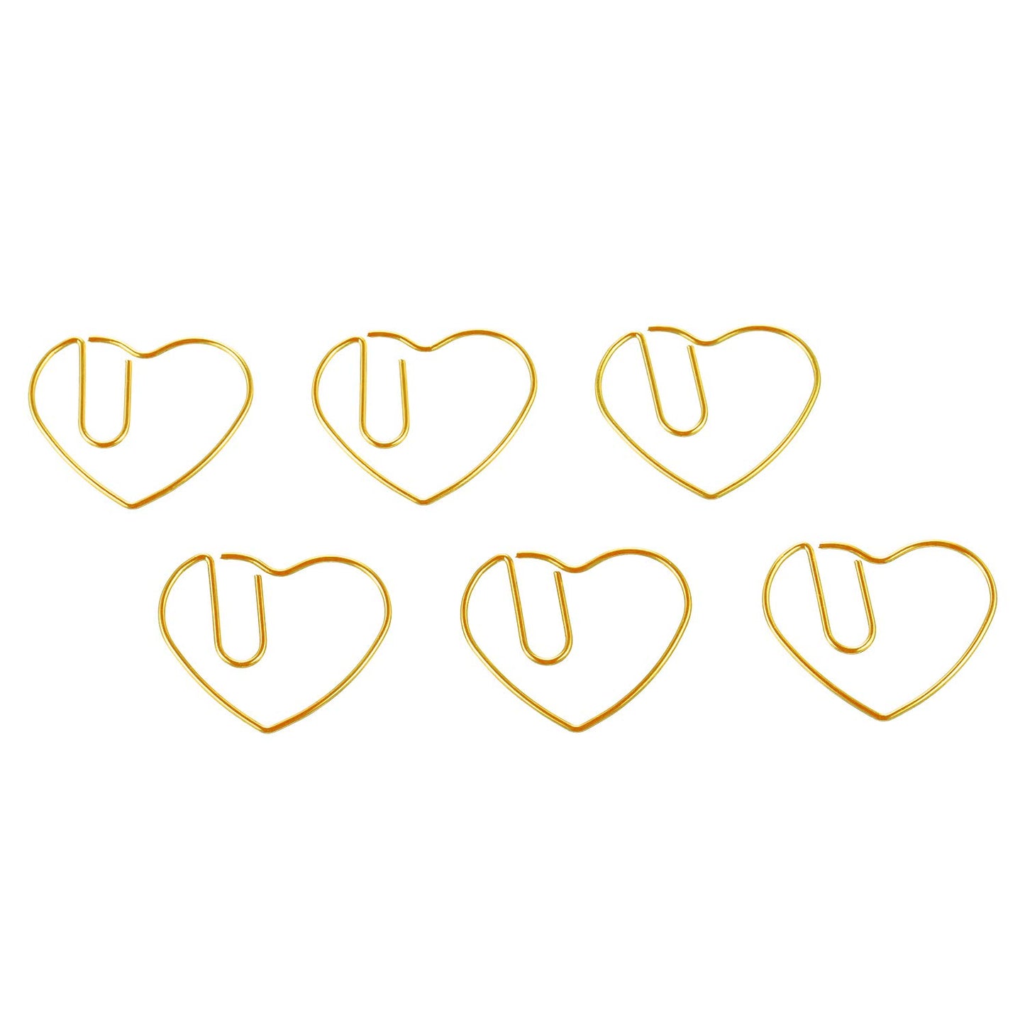 Set of 100 small heart-shaped metal paper clips