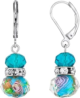 Pink floral glass beaded and crystal drop earrings