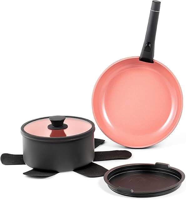 Nonstick Titanium Ceramic Cookware Set with Removable Handles
