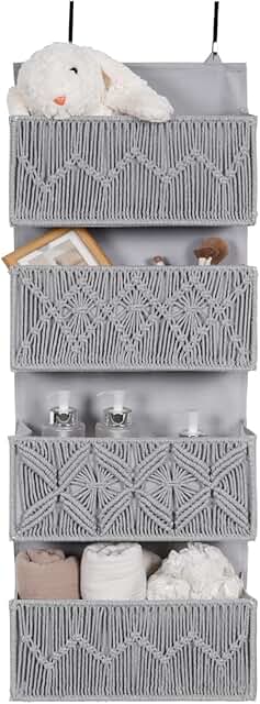 Boho Door Organizer with 4 Pockets for Nursery and Bathroom