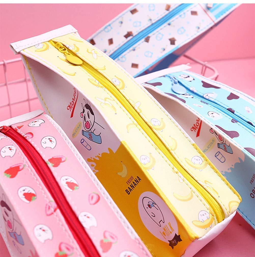 Set of 3 Kawaii Milk Carton Pencil Cases and Carrot Gel Pens