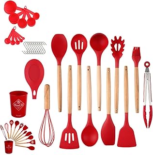 34-Piece Silicone Cookware Set with Wooden Handles