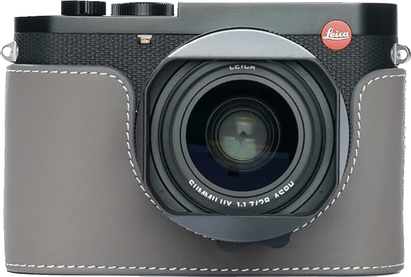 Handmade Leather Half Camera Case with Strap for Q3