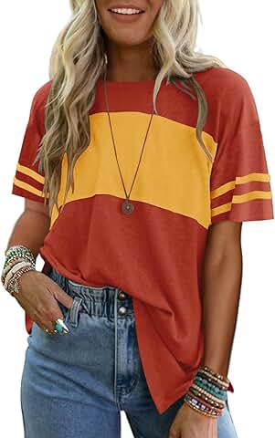 Women's Color Block Short Sleeve T-Shirt for Summer