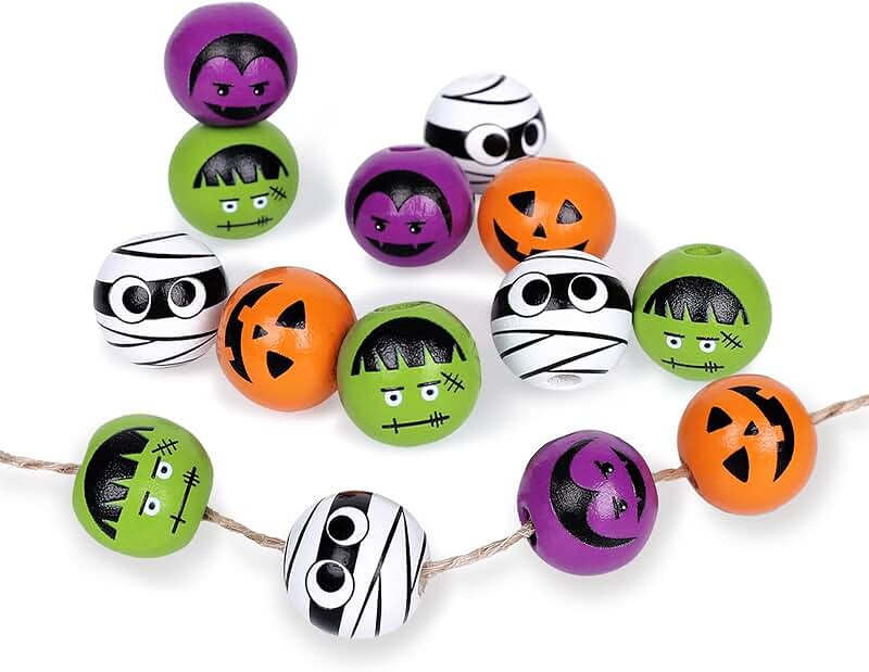 160 Halloween Wooden Beads for Crafts and Decor