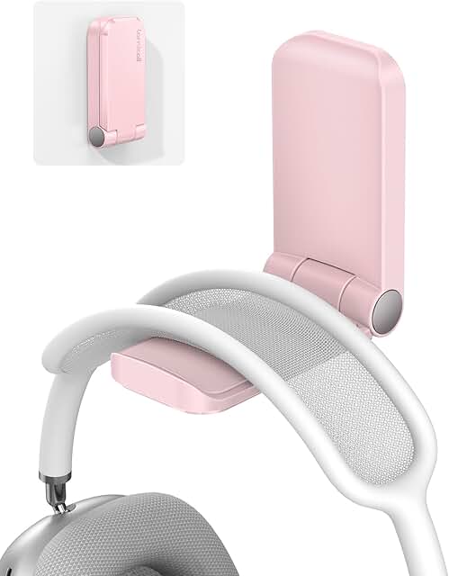 Pink adhesive headphone stand and holder