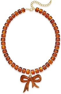 Brown acrylic beaded bow necklace for women