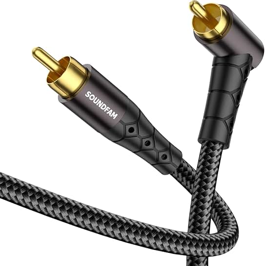 50ft RCA Subwoofer Cable with 90° Connectors