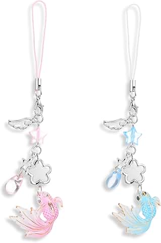 Two Fish Phone Chain Charms in Blue and Pink