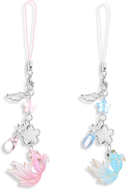 Two Fish Phone Chain Charms in Blue and Pink