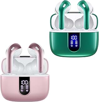 Pink and Green True Wireless Earbuds with Charging Case