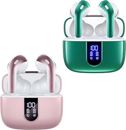 Pink and Green True Wireless Earbuds with Charging Case