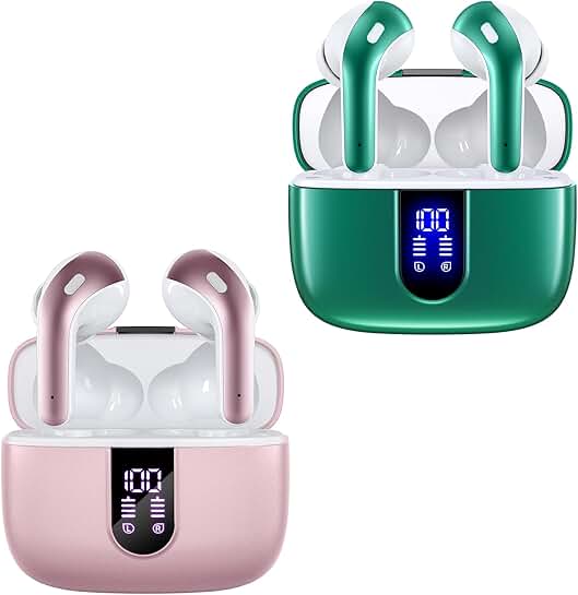 Pink and Green True Wireless Earbuds with Charging Case