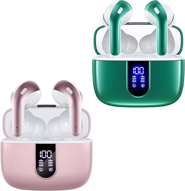 Pink and Green True Wireless Earbuds with Charging Case