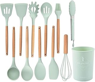 Non-Stick Silicone Kitchen Utensil Set with Wooden Handles
