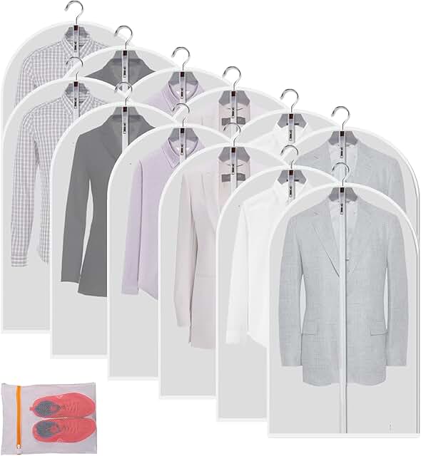 Set of 12 Clear Garment Bags for Storage, 24"x40"