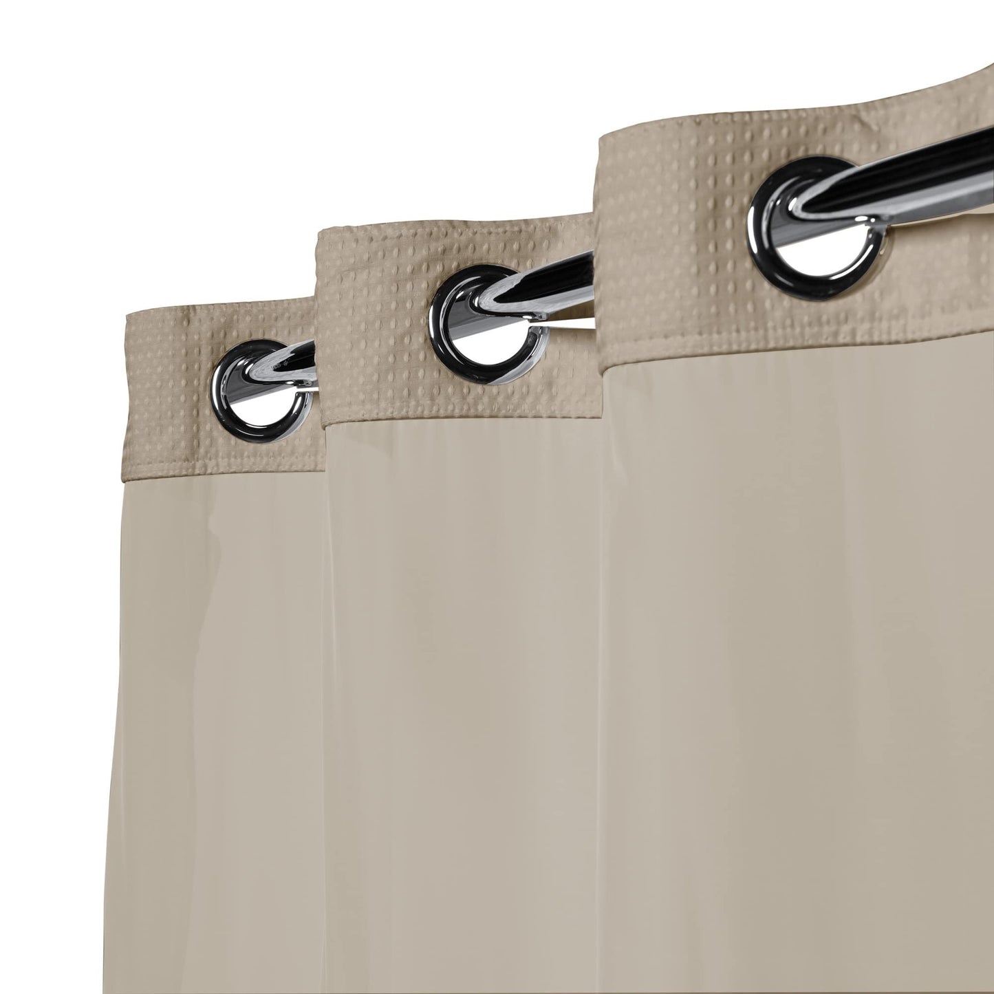 Waffle Fabric Shower Curtain Set with Fabric Snap-in Liner, No Hooks Required, Machine Wash, Stall Size Measures 54" x 80", Taupe Color