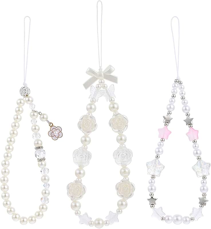 Three Pearl Beaded Flower Phone Straps