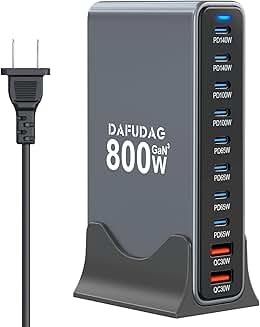 800W USB C GaN Charger with 10 Ports for Fast Charging
