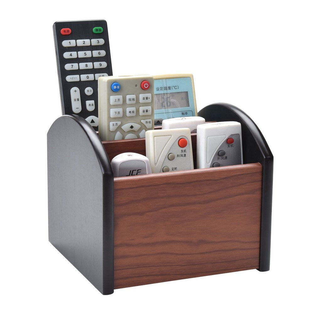 Wooden 4-Compartment Revolving Desk Organizer