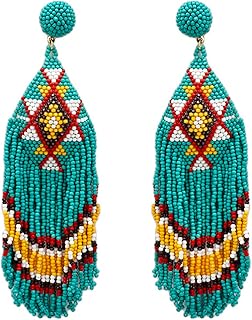 Handmade Beaded Western Tassel Post Earrings