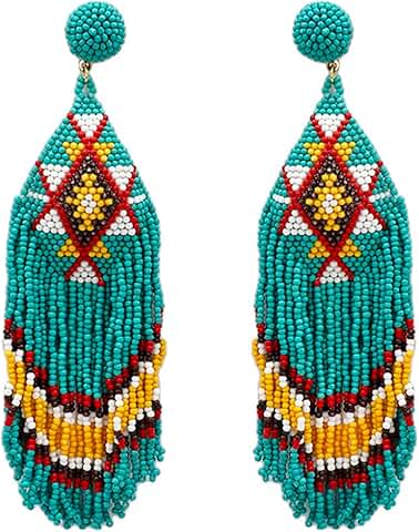 Handmade Beaded Western Tassel Post Earrings