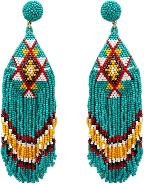 Handmade Beaded Western Tassel Post Earrings