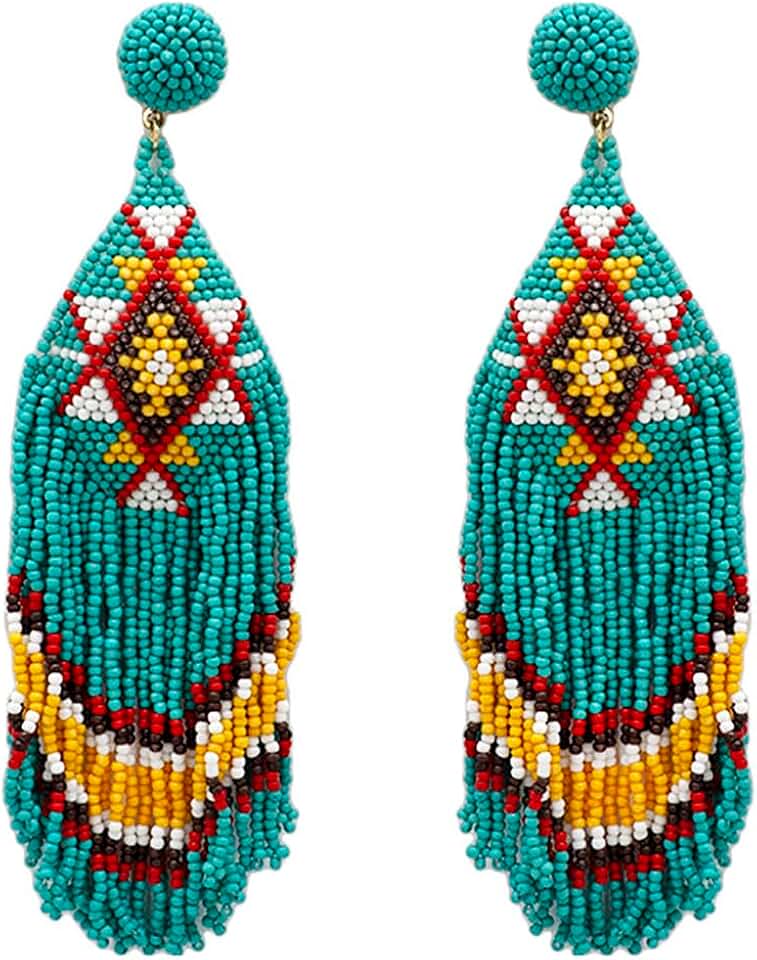 Handmade Beaded Western Tassel Post Earrings