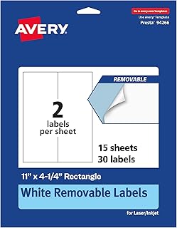 Matte White Removable Rectangle Labels, 11" x 4.25"