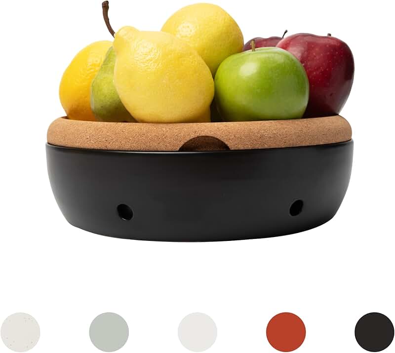 Modern Cork and Ceramic Fruit Bowl with Lid