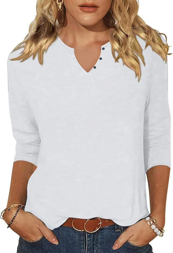 Women's 3/4 Sleeve V-Neck Casual Summer Tunic Top