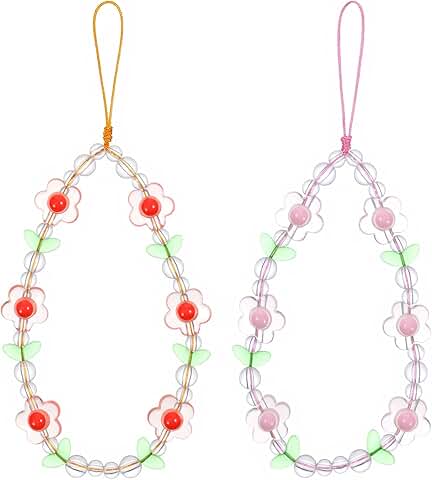 Set of two flower beaded phone wrist straps