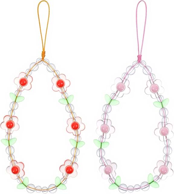 Set of two flower beaded phone wrist straps