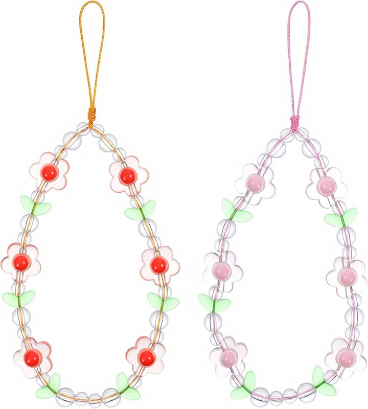 Set of two flower beaded phone wrist straps
