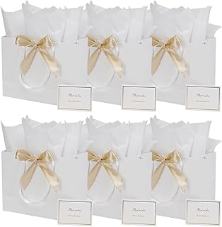 Large White Gift Bag Set with Tissue Paper and Ribbon