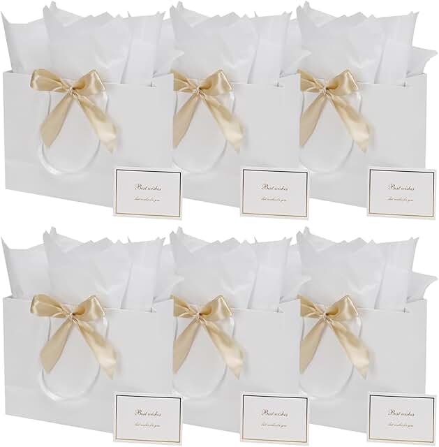 Large White Gift Bag Set with Tissue Paper and Ribbon
