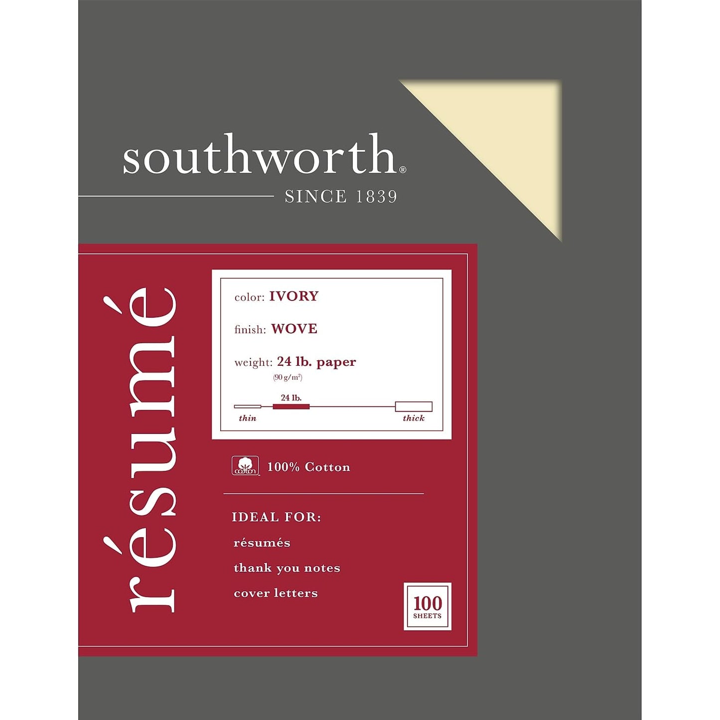 Ivory 100% Cotton Resume Paper, 8.5 x 11, 24 lb, 100% Recycled, Pack of 100
