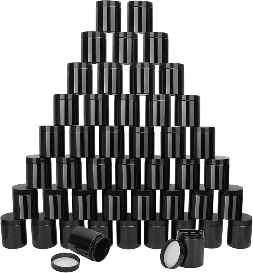 47 Pack 8 oz Black Plastic Jars with Lids