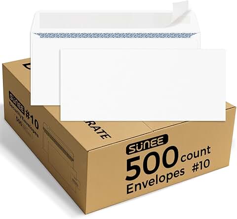 Self Seal White Letter Size Envelopes, 500 Pack