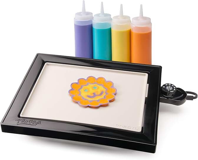 Electric griddle with batter bottles and pancake art template