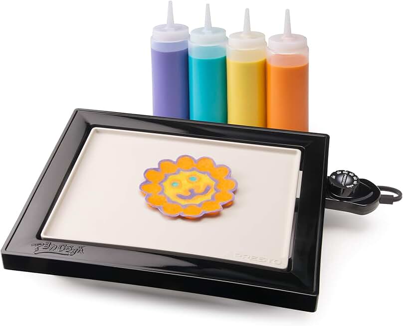 Electric griddle with batter bottles and pancake art template
