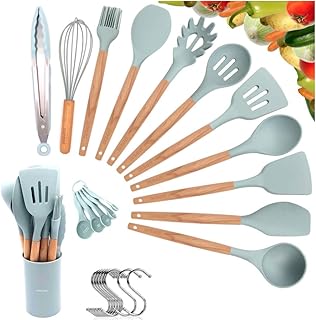 Mint Blue Kitchen Utensil Set with Holder