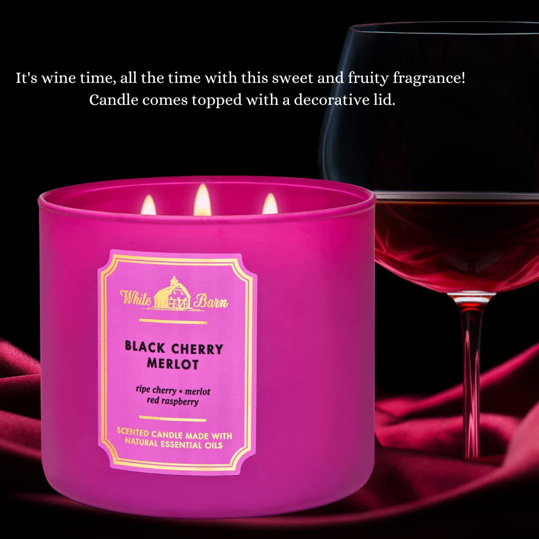 Candle Company 3-Wick Scented Candle w/Essential Oils  14.5 oz Black Cherry Merlot ripe Cherry  Merlot red Raspberry  