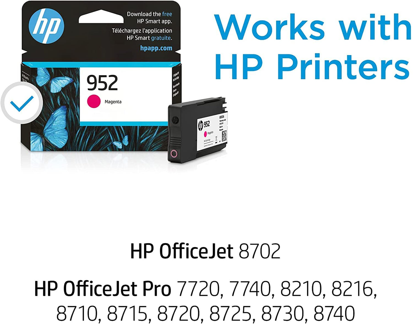 Original 952 Magenta Ink Cartridge | Works with OfficeJet 8702, OfficeJet Pro 7720, 7740, 8210, 8710, 8720, 8730, 8740 Series | Eligible for Instant Ink | L0S52AN