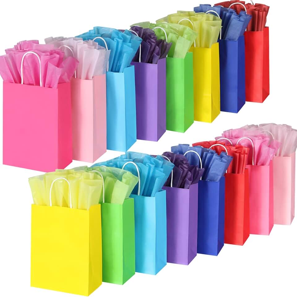 32 Color Gift Bags with Tissues for Parties