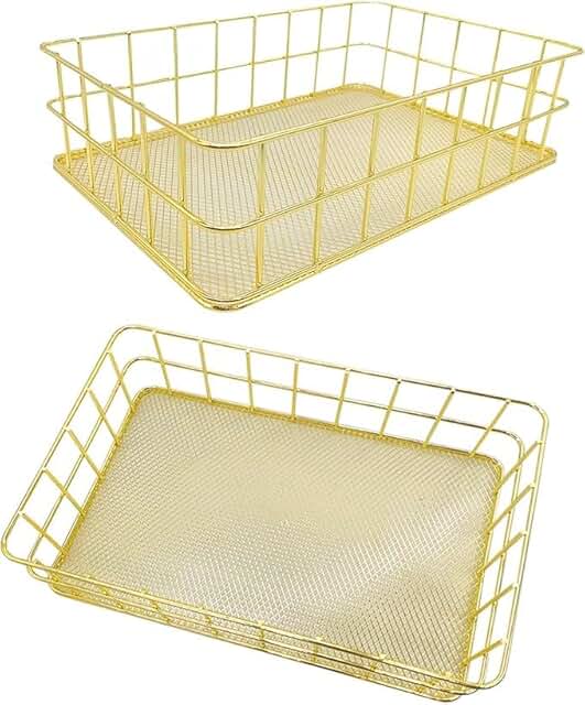 Set of two gold bathroom storage baskets