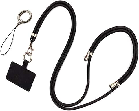 Adjustable Black Phone Lanyard with Thick Rope