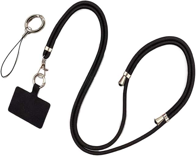 Adjustable Black Phone Lanyard with Thick Rope